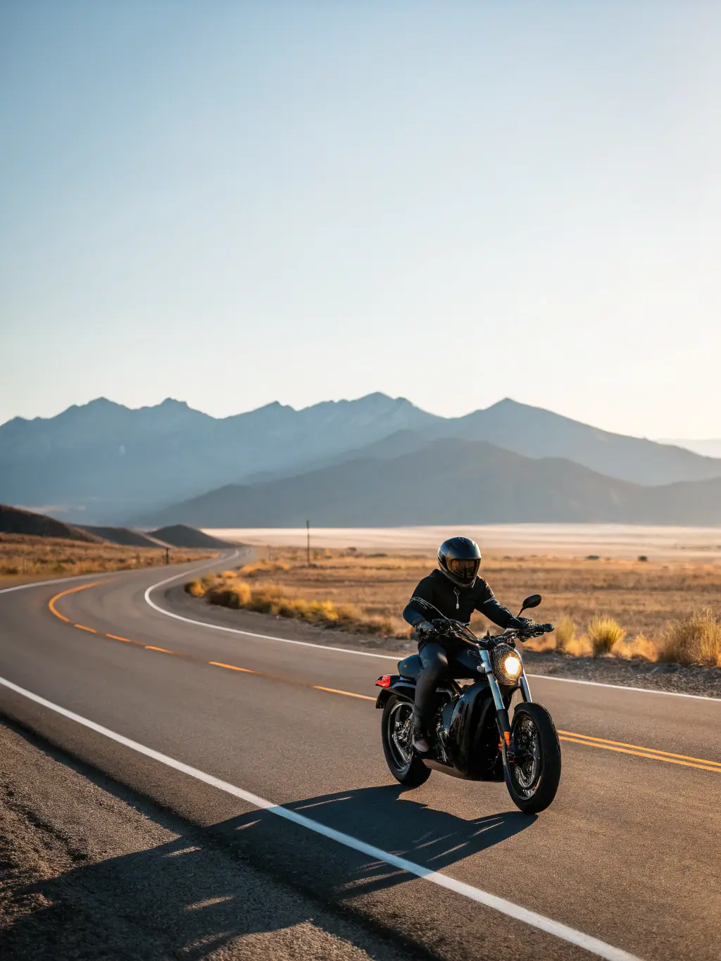 A high-performance electric road bike with aerodynamic features, speeding along a scenic coastal highway in southern Thailand, highlighting speed and efficiency.